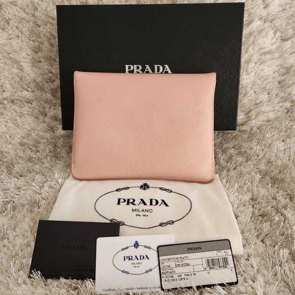 AUTHENTIC PRADA Contenitori Piatti Pink Orchidea Saffiano Clutch - Picture 2 of 16